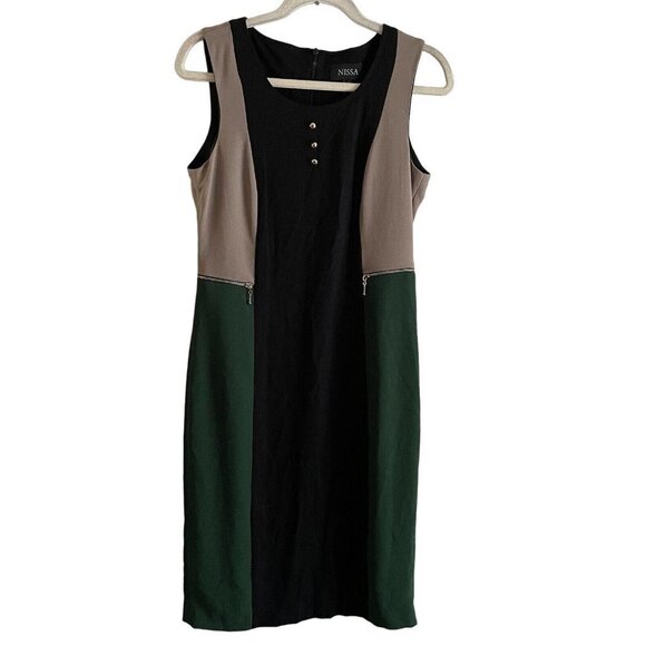 NISSA Women 12 Colorblock Mixed Media Sleeveless Knee Length Sheath Dress - Picture 1 of 9